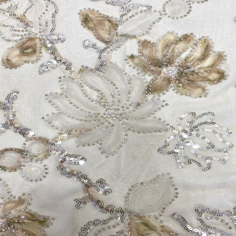 Velvet Ribbon Bead & Sequin Embroidered Fabric — fabric photo 3