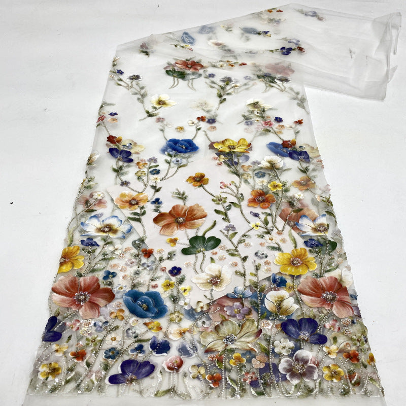 Printed Bead Sequin Ethnic Embroidery Fabric