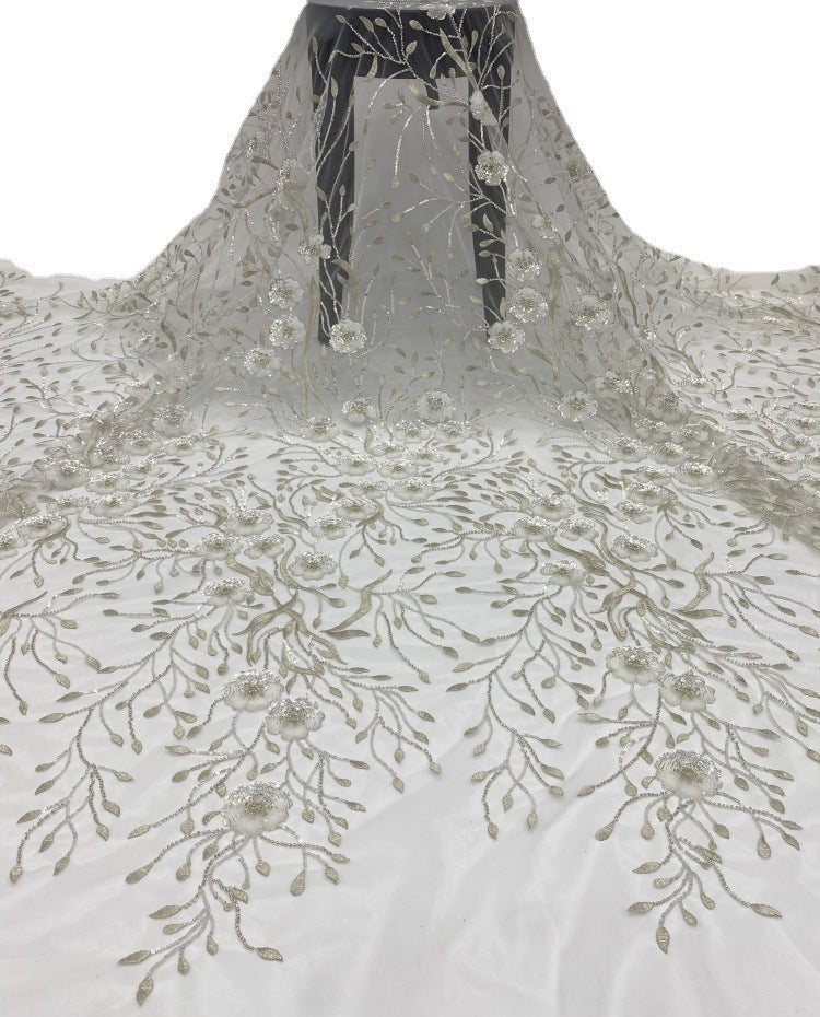 Silver-Thread and Bead 2/4 mm Crystal Sequin Fabric