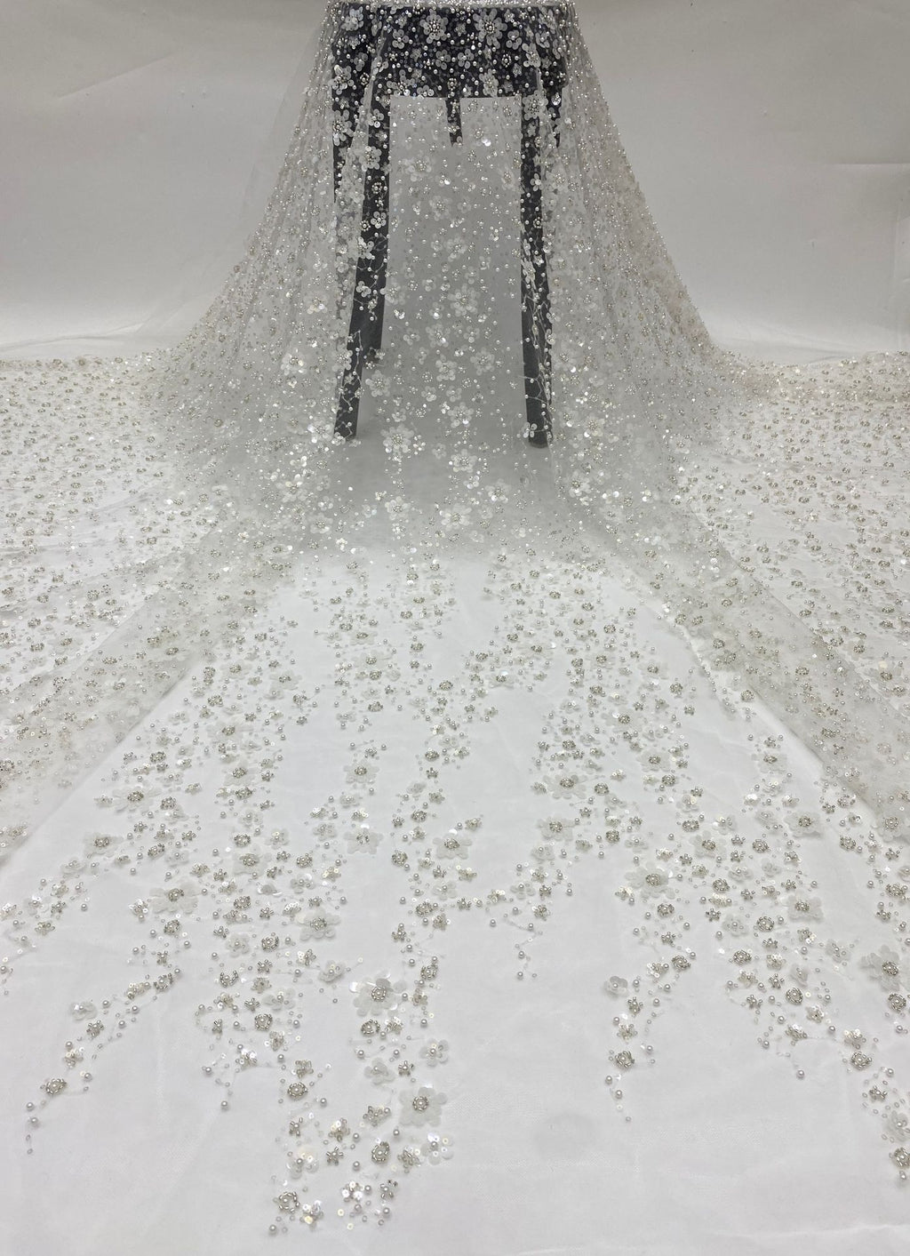 Gradient Foam Bead Silver Sequin Embroidery Fabric — fabric photo 2