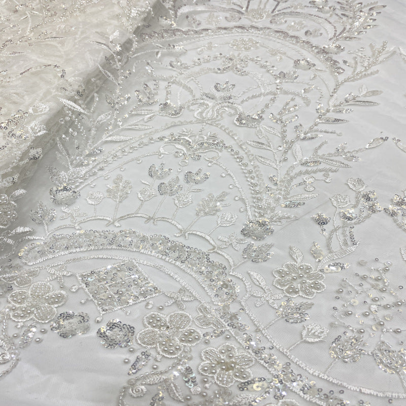 Sequin & Bubble-Bead Embroidered Bridal Fabric – Design 43007 — fabric photo 5