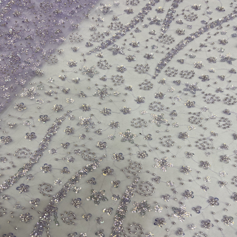 Leaf Bugle Bead and 3/5mm Sequin Embroidered Fabric — fabric photo 2