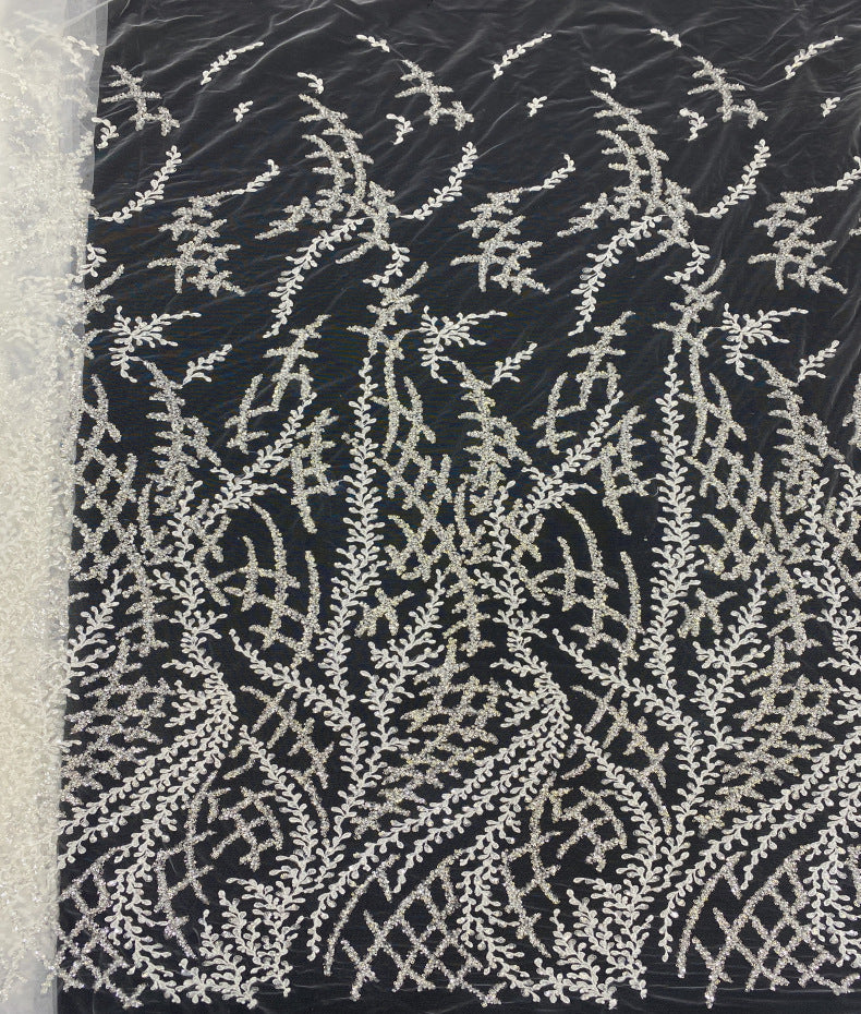 Double-Bead Sequin Embroidered Fabric for Bridal Gowns — fabric photo 6