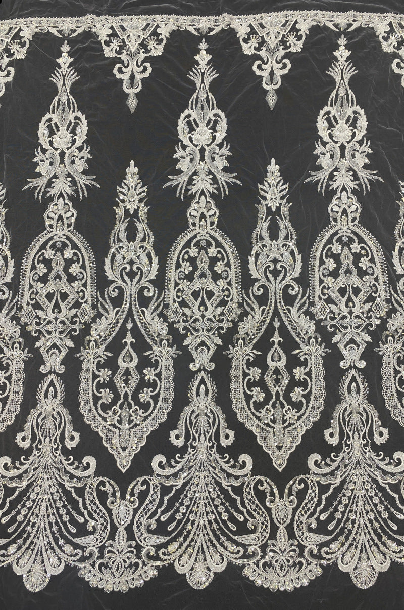 Sequin & Bugle-Bead Embroidered Bridal Fabric – Design 67007 — fabric photo 6