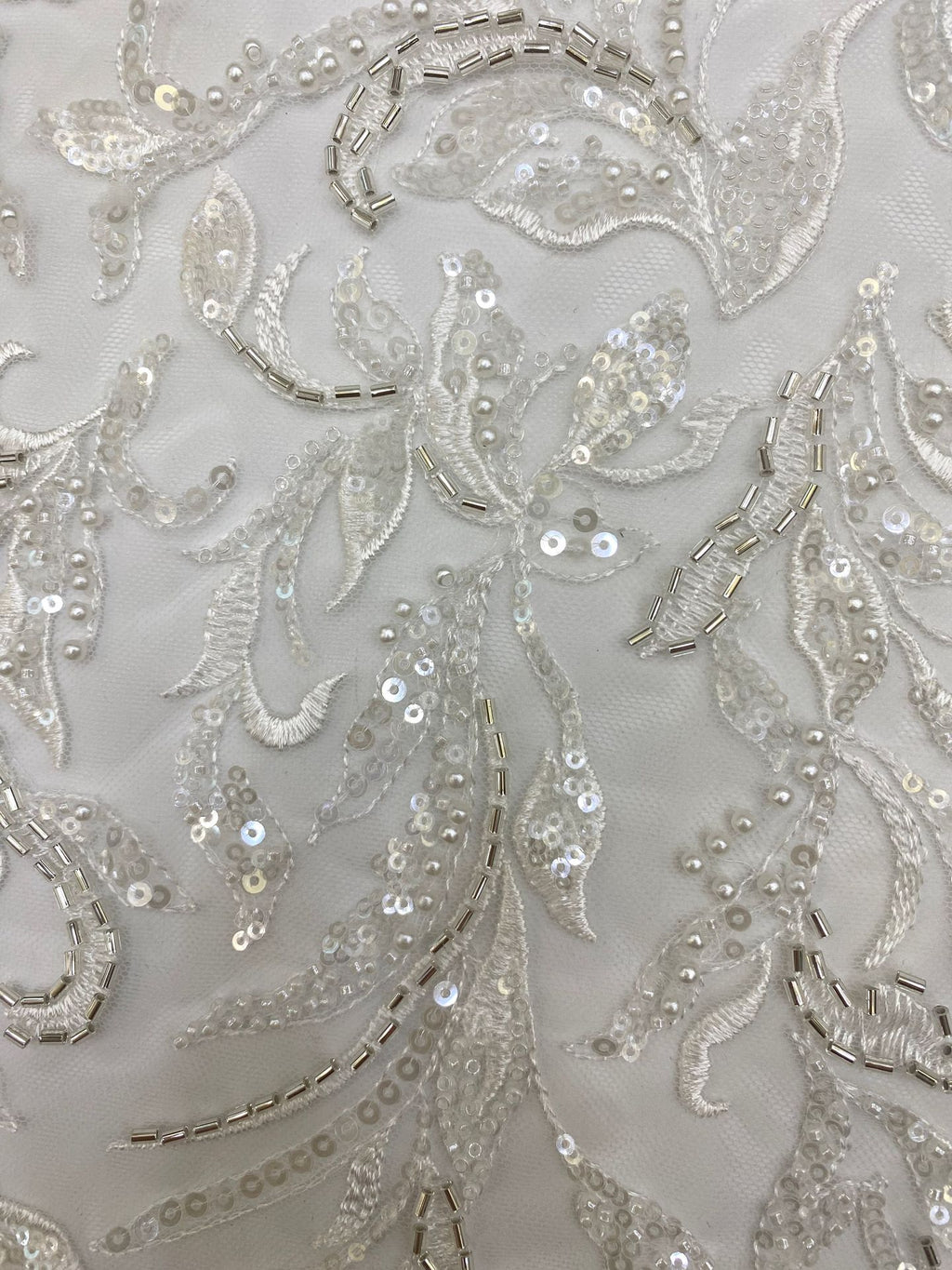 Bugle & Foam Bead 3/4mm Sequin Bridal Fabric — fabric photo 5