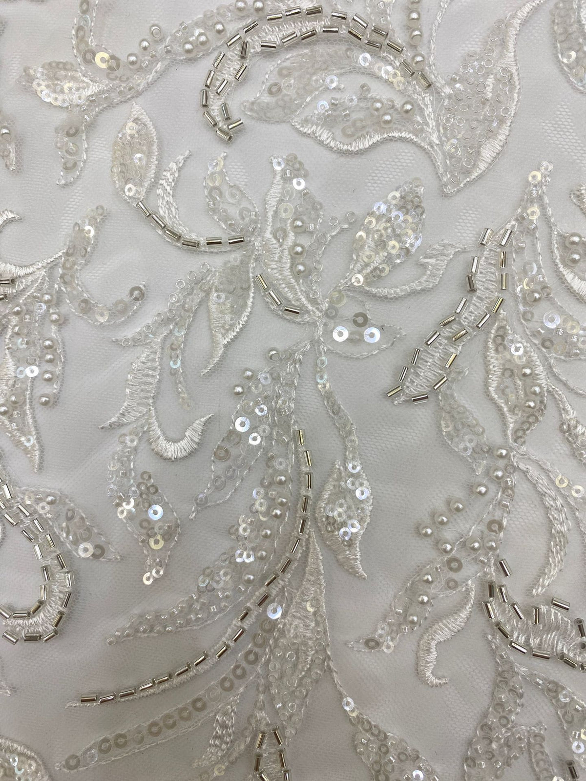 Bugle & Foam Bead 3/4mm Sequin Bridal Fabric — fabric photo 5