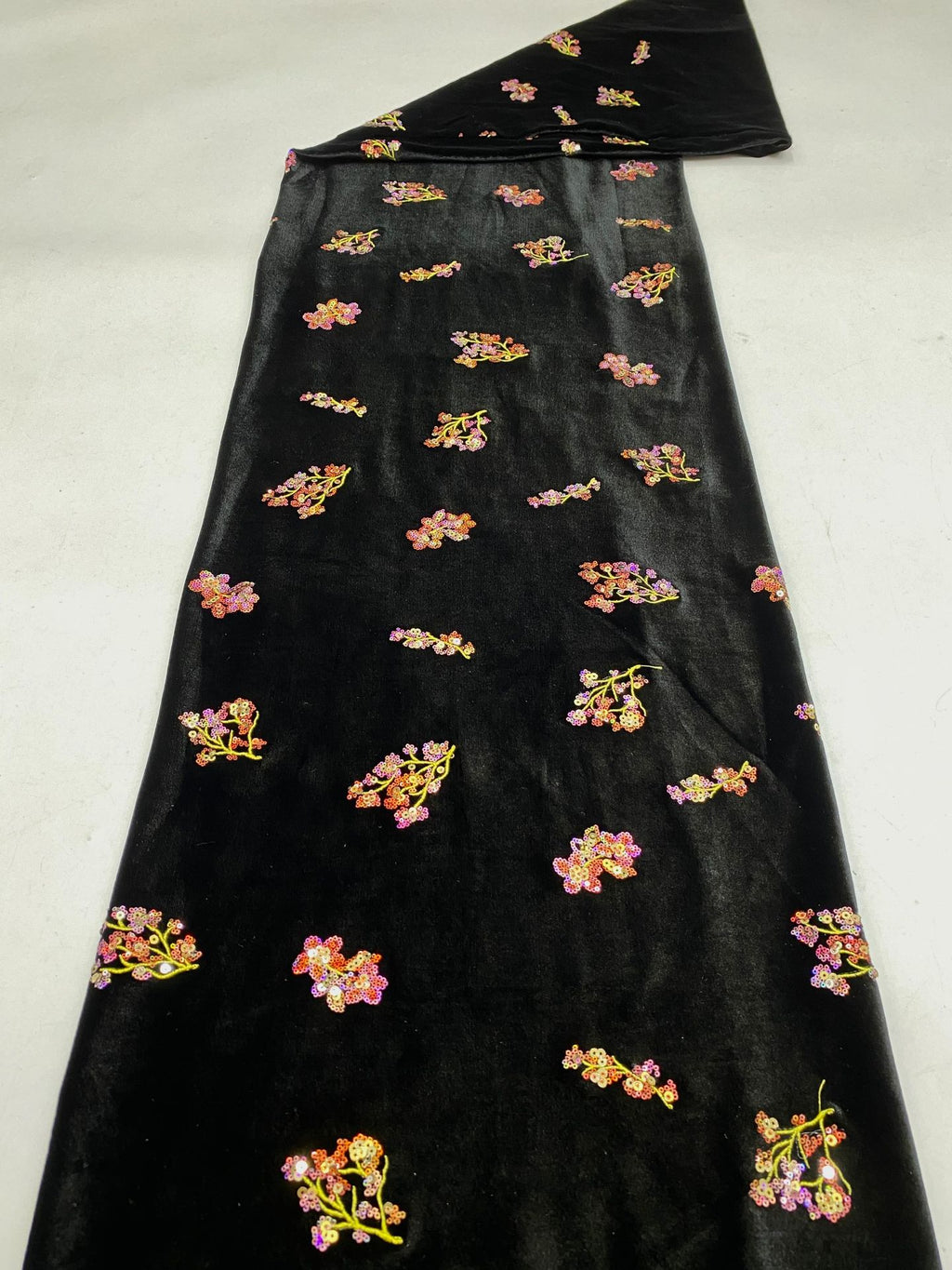 Velvet Floral Mixed-Size Sequin Embroidery Fabric — fabric photo 6