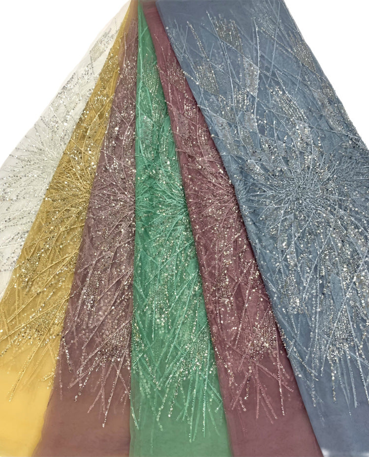 Raised Silver-Bead & 3/6 mm Crystal Sequin Fabric