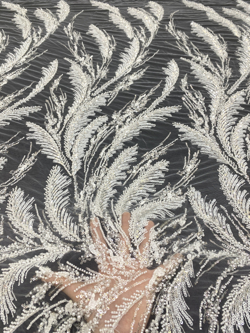 Bugle and Foam Bead Sequin Wedding Lace Fabric — fabric photo 2