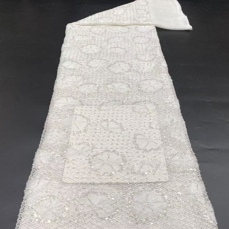 Random Pattern Beaded Lace on Thick Mesh — fabric photo 2