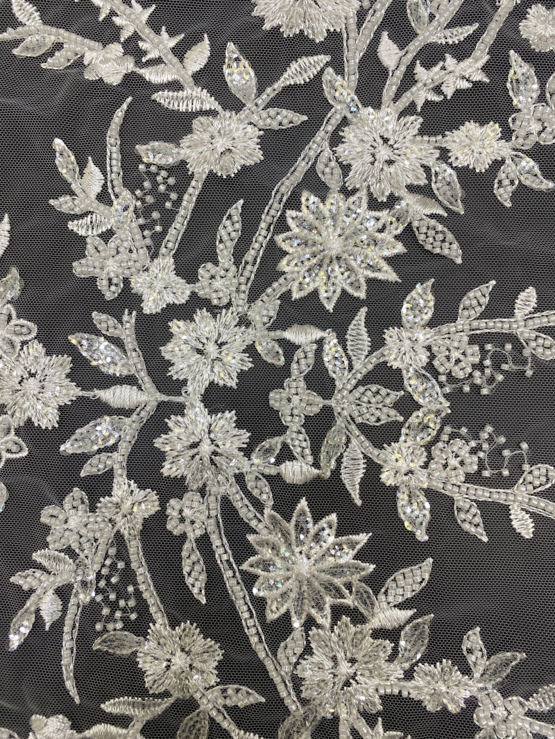 Botanical Sequin Embroidered Bridal Fabric – Design 52351 — fabric photo 3