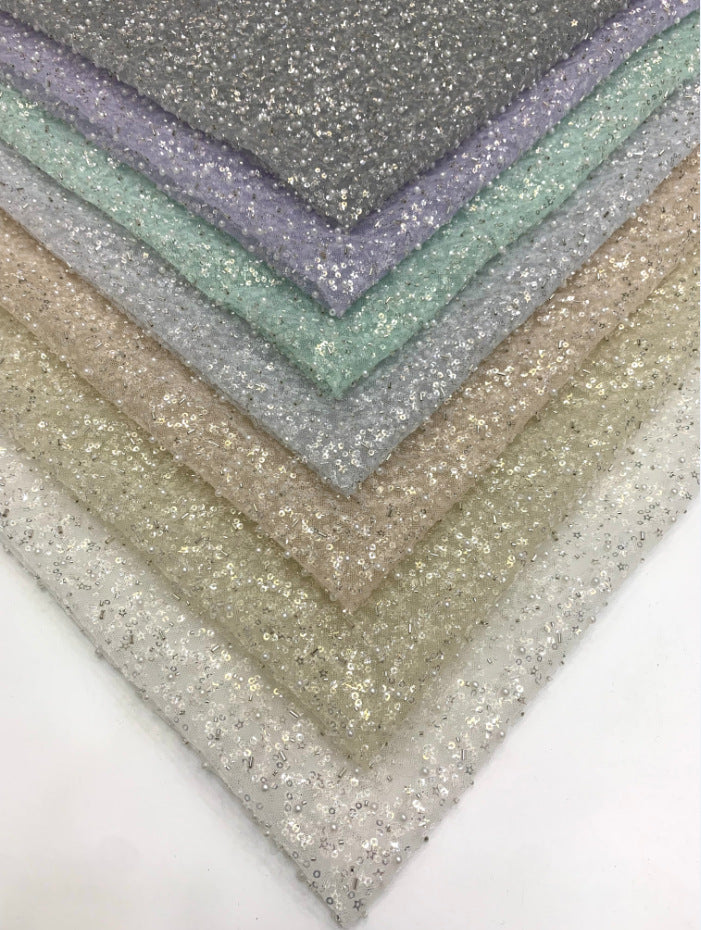 Crystal-Look Sequin & Triple-Bead Embroidered Bridal Fabric — fabric photo 2