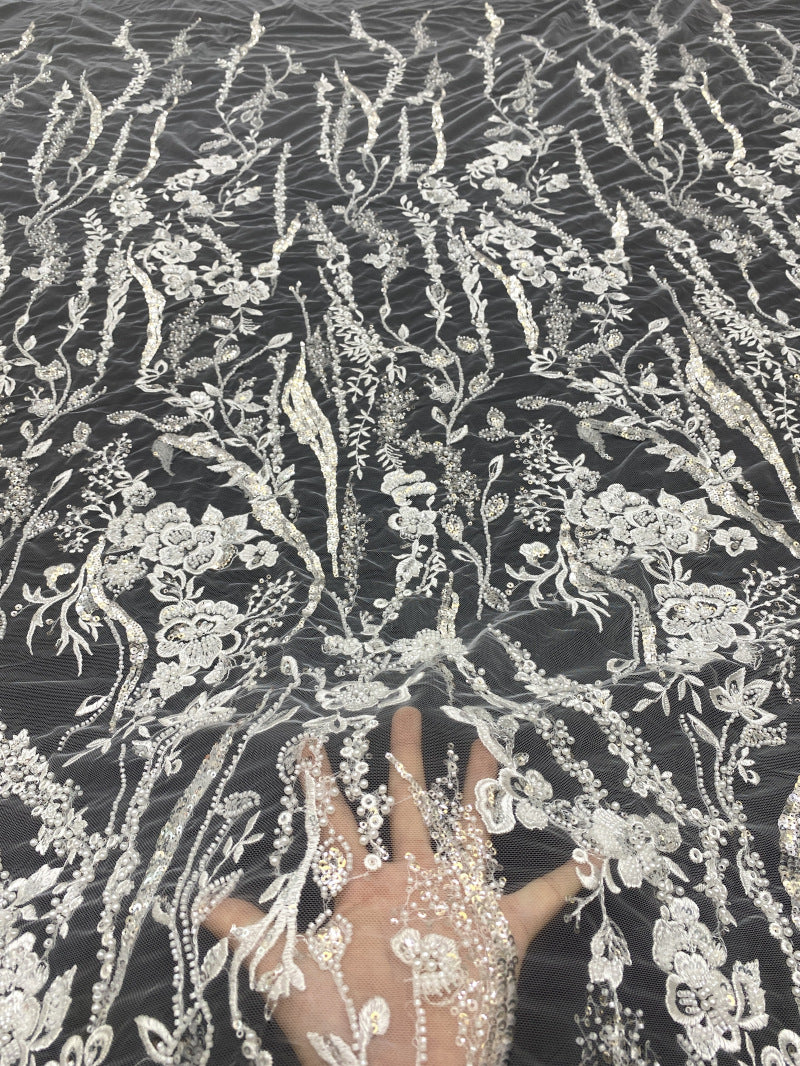 Bead Foam & 3/4mm Sequin Bridal Dress Fabric — fabric photo 2