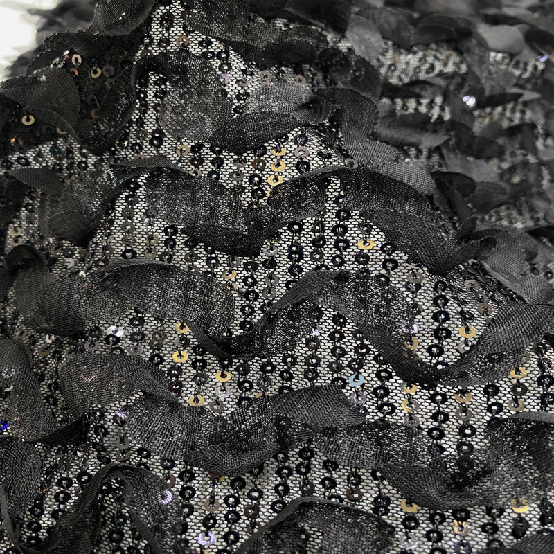 Wave Sequin Embroidered Bridal Fabric — fabric photo 4