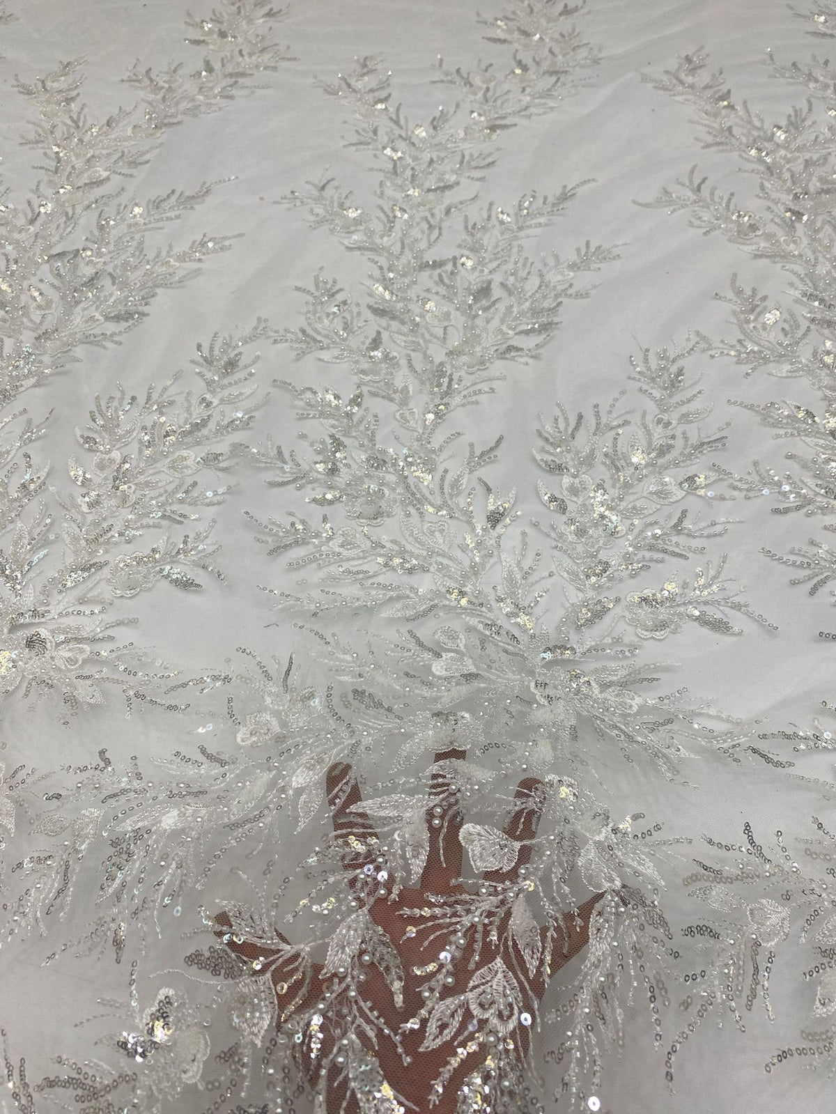 3D Oversized Floral Bead Sequin Gown Fabric — fabric photo 4