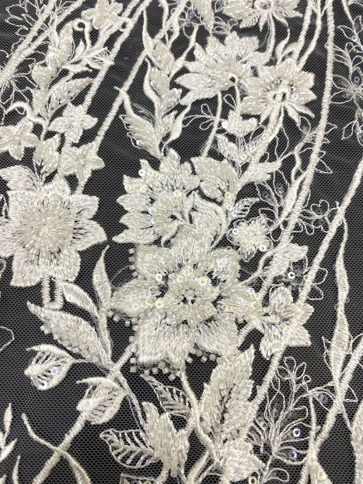 Floral Bead & Sequin Embroidered Bridal Fabric — fabric photo 3