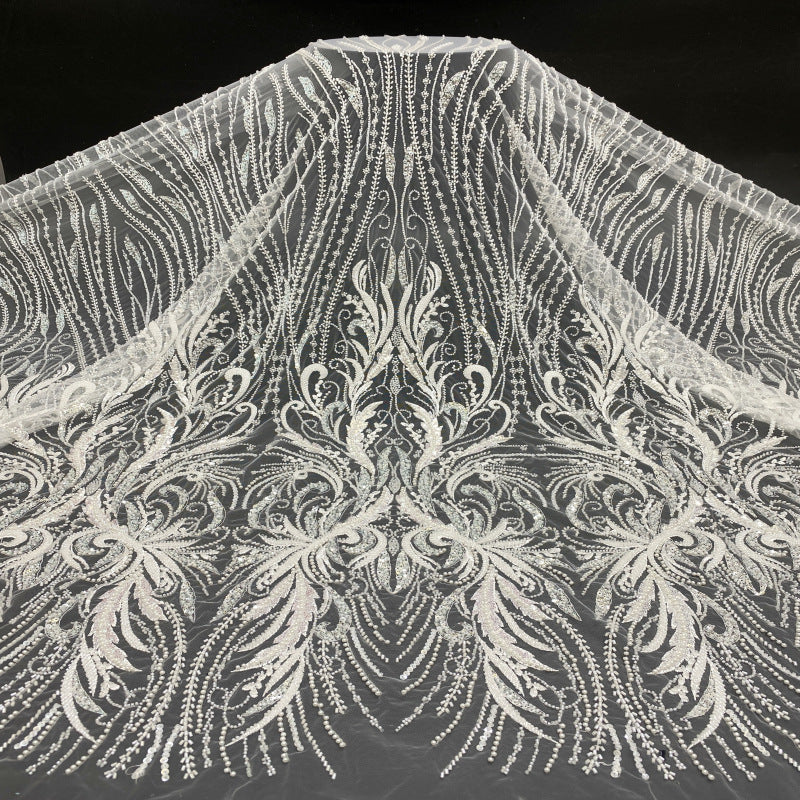 Bugle Bead & Sequin Embroidered Bridal Fabric - Style 57039