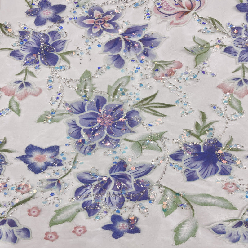 Botanical Sequin & Laser-Cut Embroidered Bridal Fabric – Design 17631 — fabric photo 5