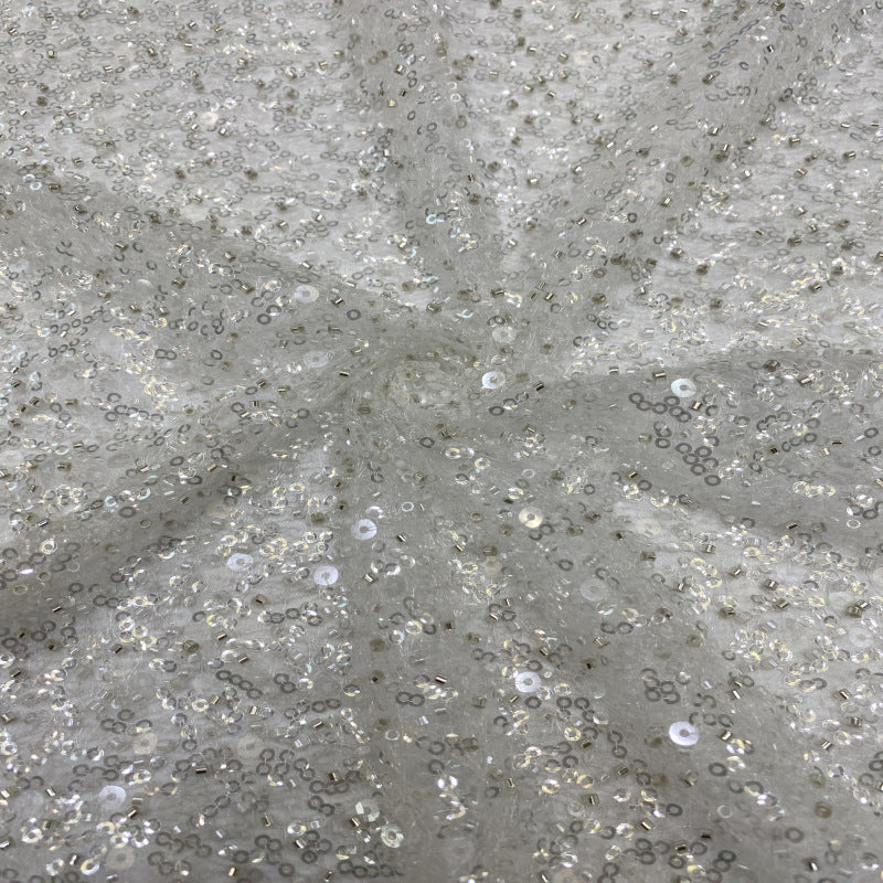 Irregular Mesh Bead and 3/4 mm Crystal Sequin Fabric — fabric photo 4