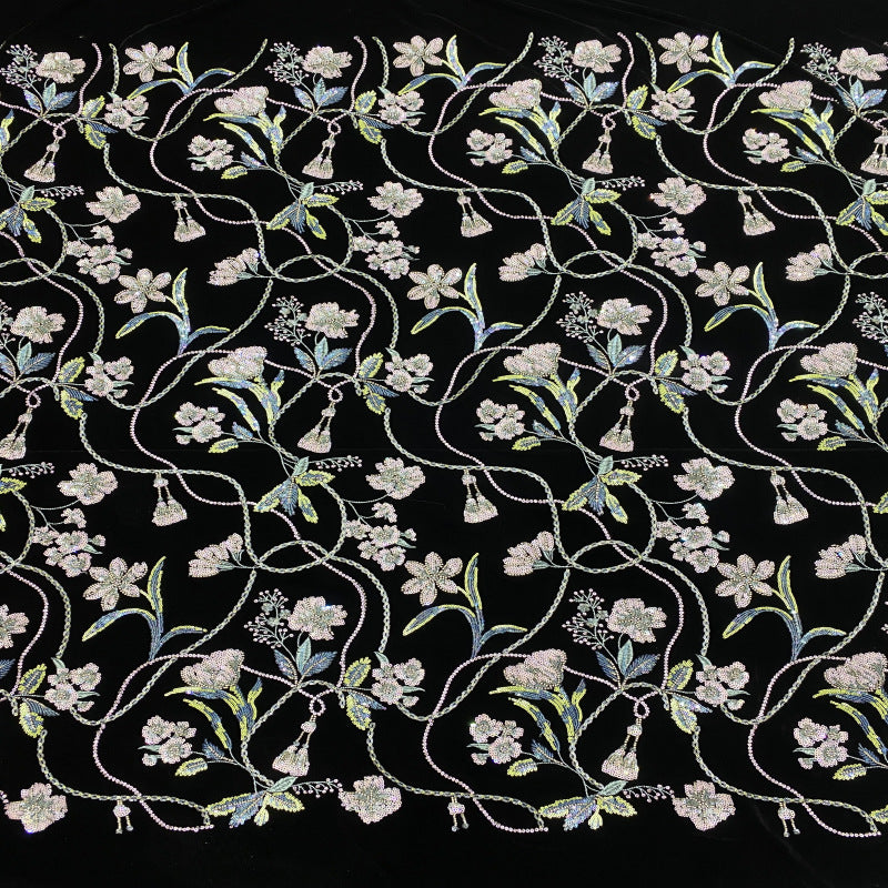 Velvet Embroidered Fabric with Beads and Sequins — fabric photo 5