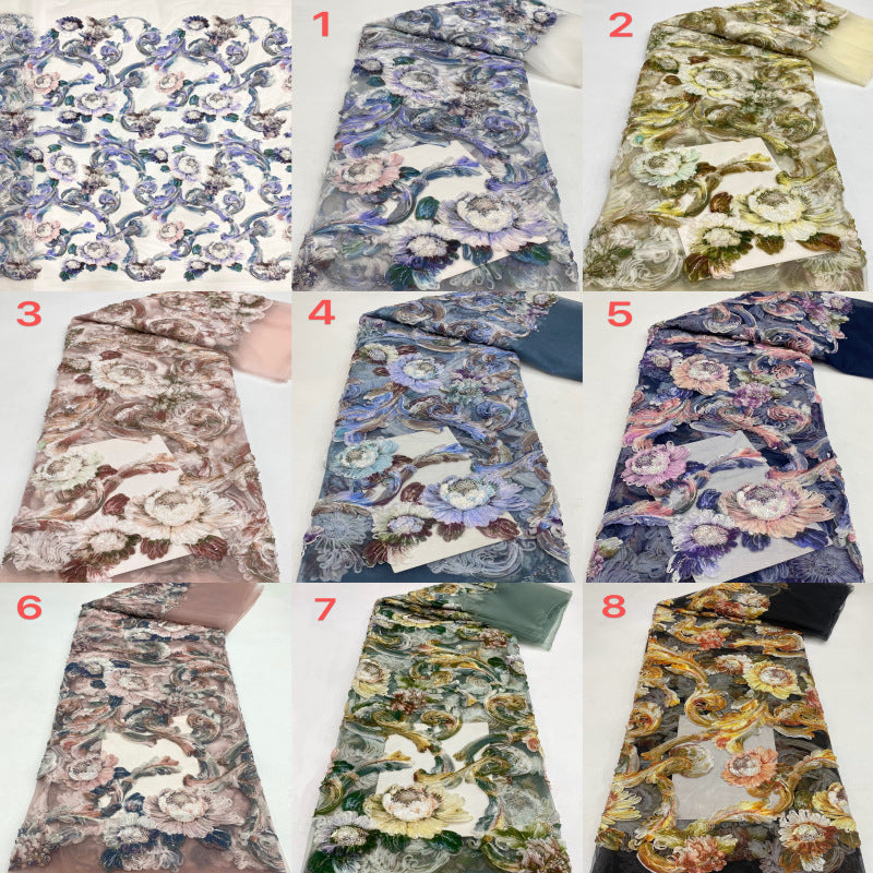 Botanical Print Bugle Bead Rolled Sequin Fabric