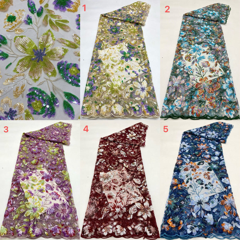 Botanical Multicolor Sequin Embroidery Fabric