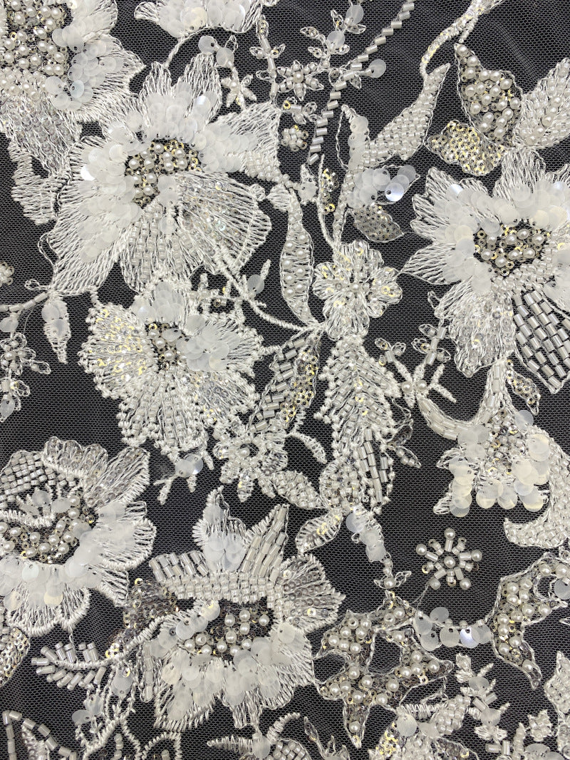 Bugle Bead with 3/7mm Sequin Embroidery Fabric — fabric photo 3