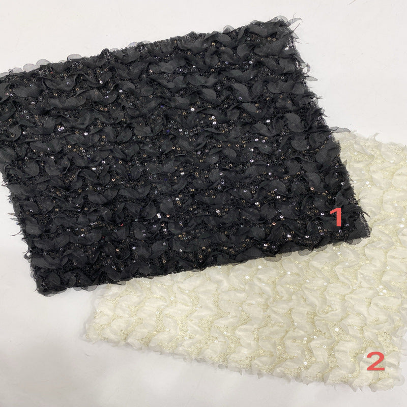 Wave Sequin Embroidered Bridal Fabric — fabric photo 2