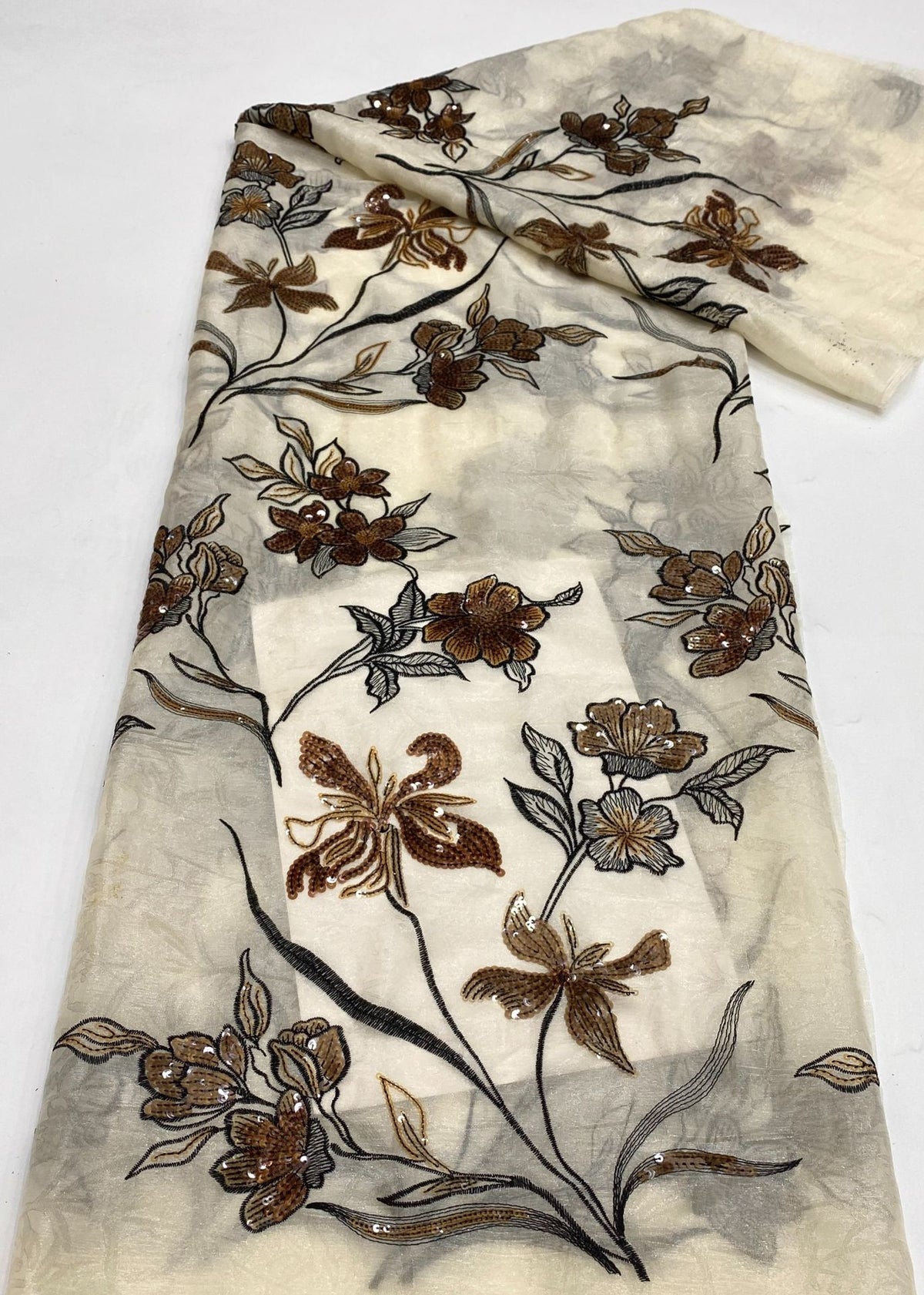 Printed Floral Sequin Embroidered Organza — fabric photo 6