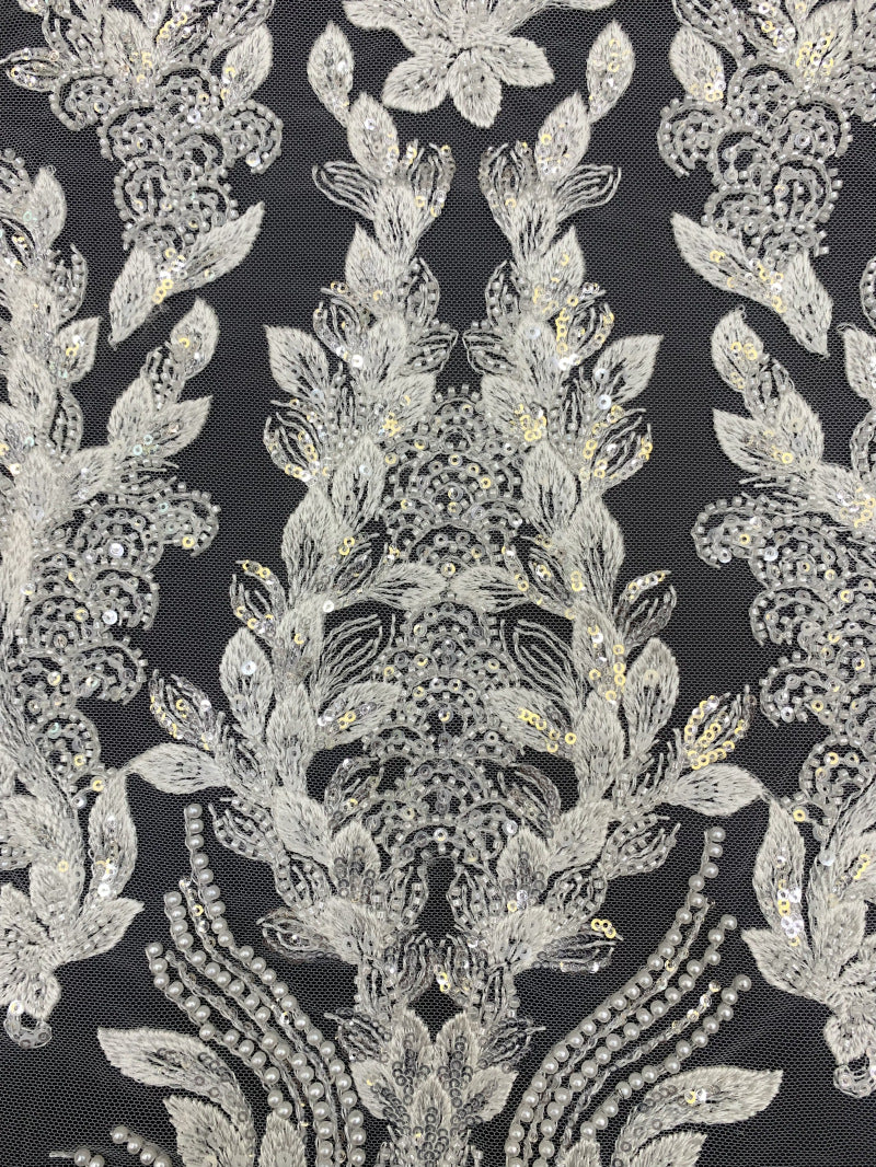 3D Floral Foam Bead & 3/4mm Sequin Embroidery Fabric — fabric photo 3