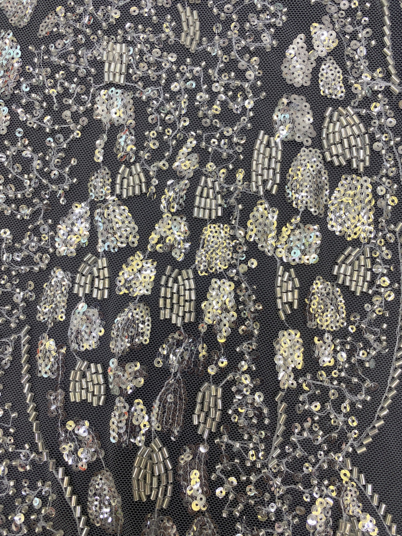 Heavy 3/4 mm Sequin & Bugle-Bead Embroidered Bridal Fabric – Design 43935 — fabric photo 5