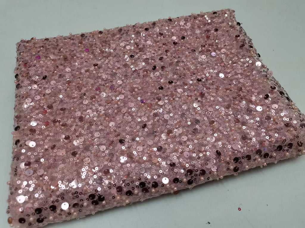 Foam and Silver Bead Sequin Mesh Fabric — fabric photo 2
