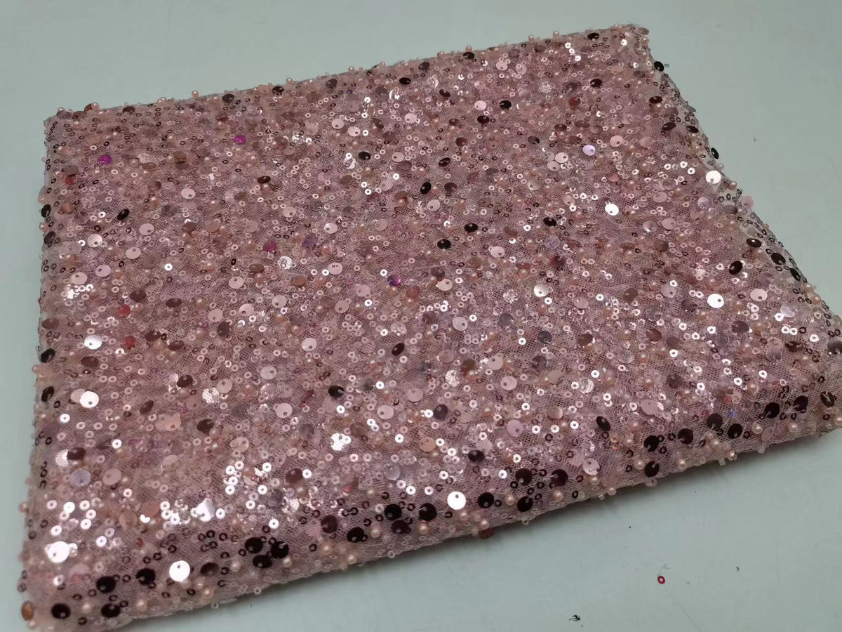 Foam and Silver Bead Sequin Mesh Fabric — fabric photo 2