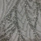 3/4 mm Crystal-Look Sequin & Silver-Bead Embroidered Bridal Fabric – Design 22111 — fabric photo 3