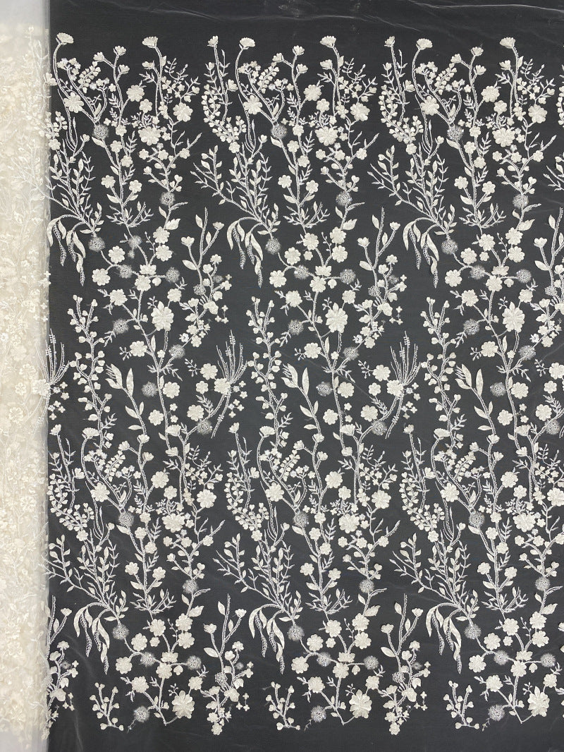 Botanical Sequin & Laser-Cut Embroidered Bridal Fabric – Design 58879 — fabric photo 6