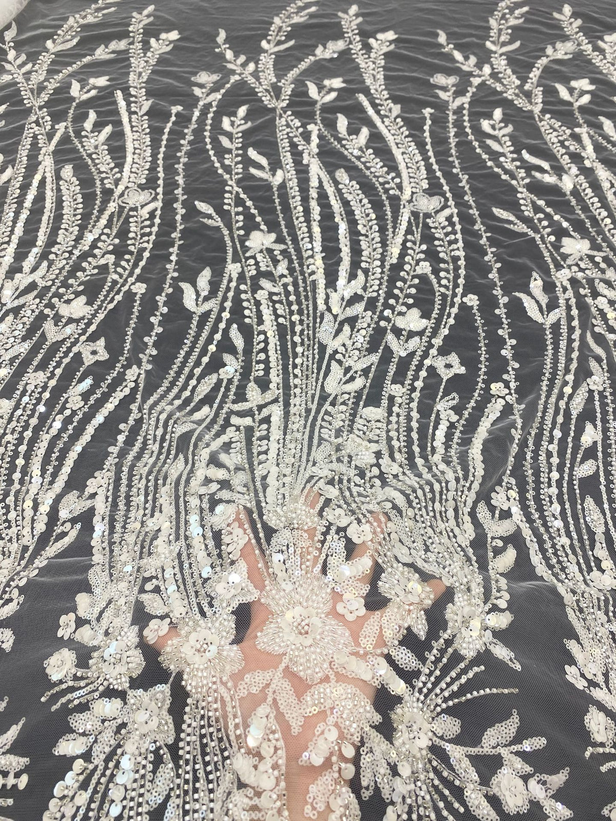3D Floral Double Bead & 3/7mm Sequin Fabric — fabric photo 2