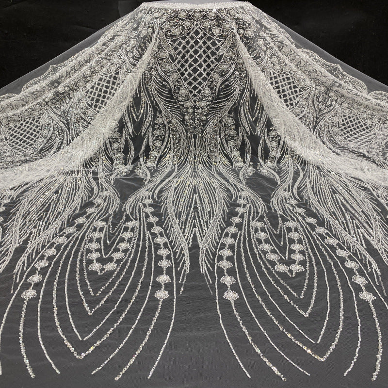 3D 3/5 mm Sequin & Bubble-Bead Embroidered Bridal Fabric