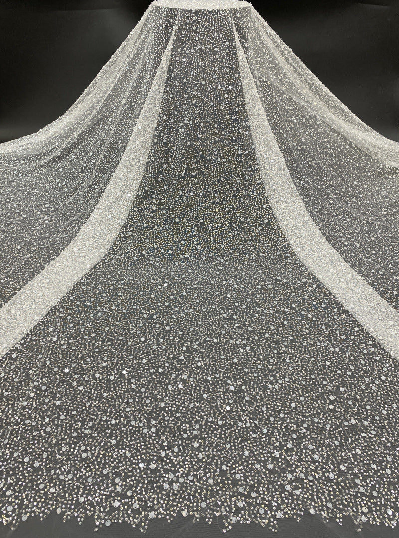 Printed Ribbon Foam Bead & Sequin Embroidery Fabric — fabric photo 3