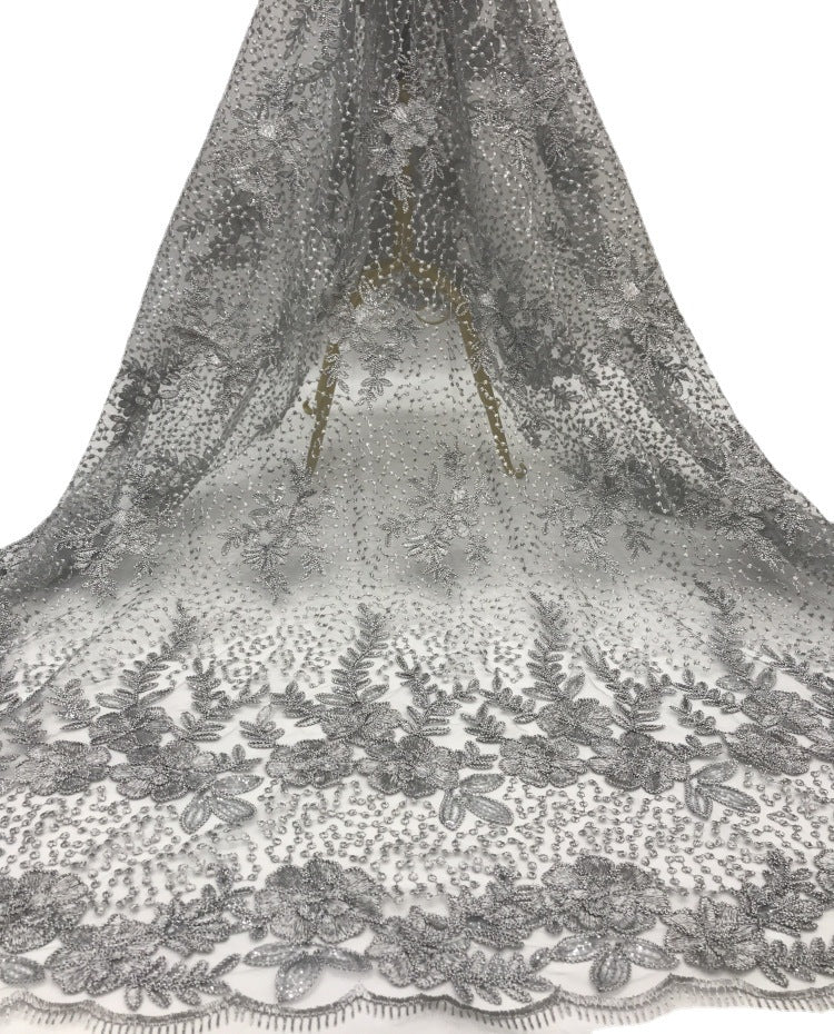 Rose Cordwork and Sequin Embroidered Fabric — fabric photo 3