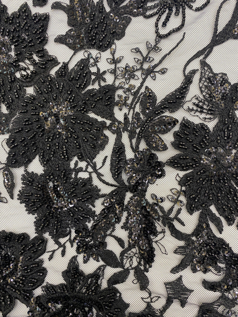 White-Core Bead & 4mm Sequin Bridal Fabric — fabric photo 5