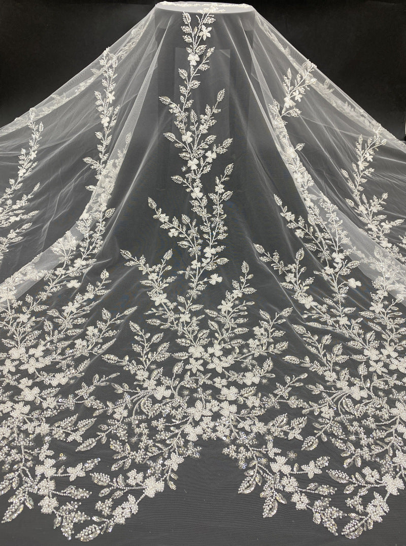 Botanical Foam Bead Sequin Wedding Fabric