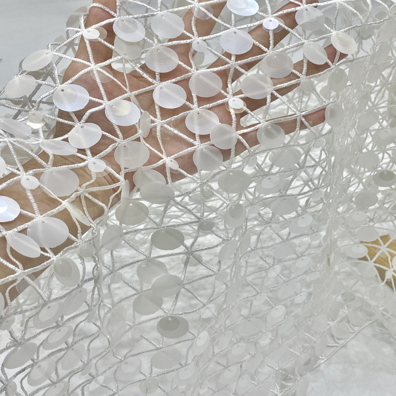 Grid 9/12/18 mm Sequin Embroidered Guipure Lace Fabric — fabric photo 2