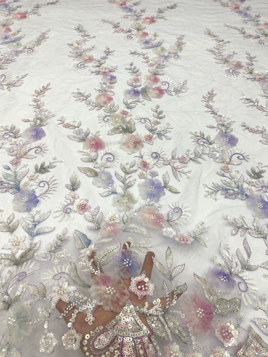 Bugle Bead with Crystal Sequin Embroidered Fabric — fabric photo 5