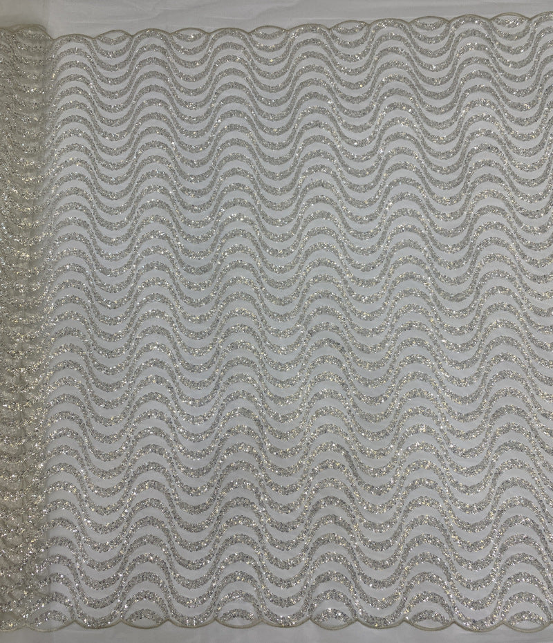 Silver Bead & 3/5 mm Sequin Embroidered Bridal Fabric — fabric photo 6
