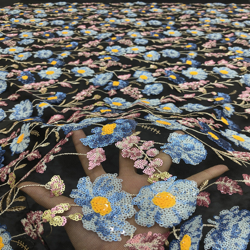Floral Colorful Sequin Embroidery Fabric — fabric photo 2