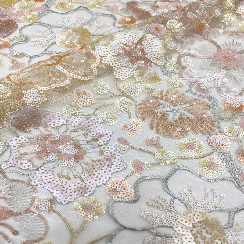 Multicolor Layered Sequin Embroidered Tulle Mesh Fabric — fabric photo 5