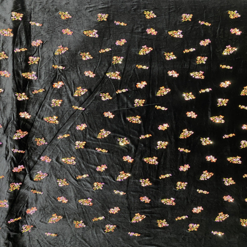 Velvet Floral Mixed-Size Sequin Embroidery Fabric — fabric photo 2