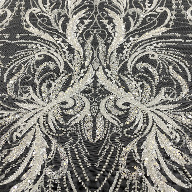 Bugle Bead & Sequin Embroidered Bridal Fabric - Style 57039 — fabric photo 3