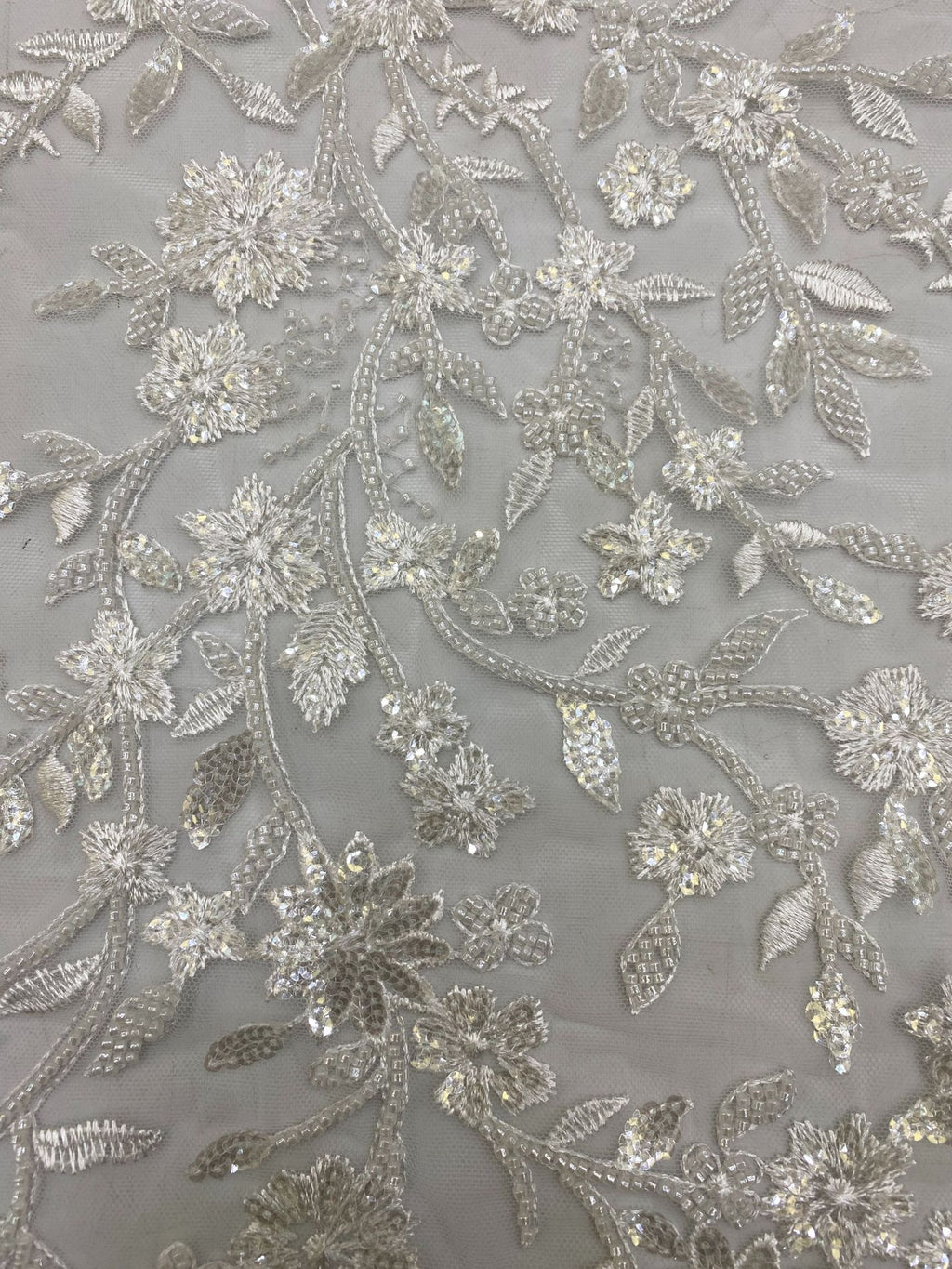 Botanical Sequin Embroidered Bridal Fabric – Design 52351 — fabric photo 5