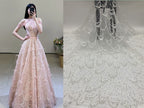 Large Floral Double-Bead Embroidered Bridal Fabric
